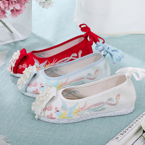 Red phoenix Fairy Hanfu Shoes for women girls  hanfu shoes head bow shoes embroidered cloth shoes