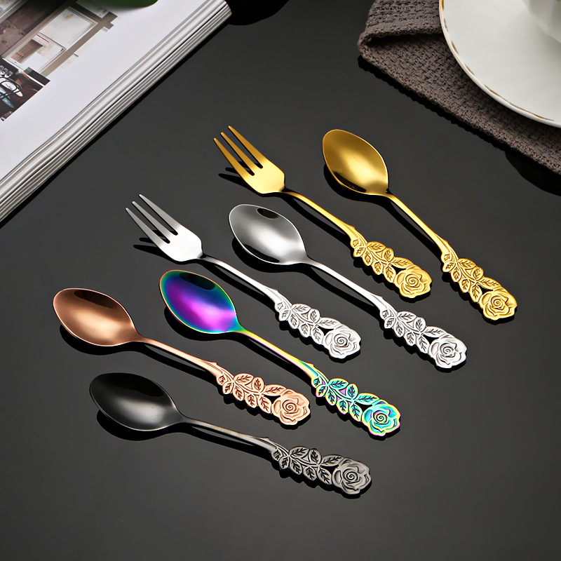 Cucchiaio creativo in acciaio inossidabile a forma di fiore di rosa per dessert, caffè, miele, zuppa e frutta, idea regalo._voghion.com