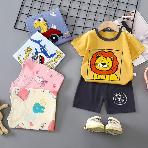 Children's short-sleeved sets pure cotton boy's T-shirts baby summer children's clothing girl's shorts infant clothing summer clothes cartoon