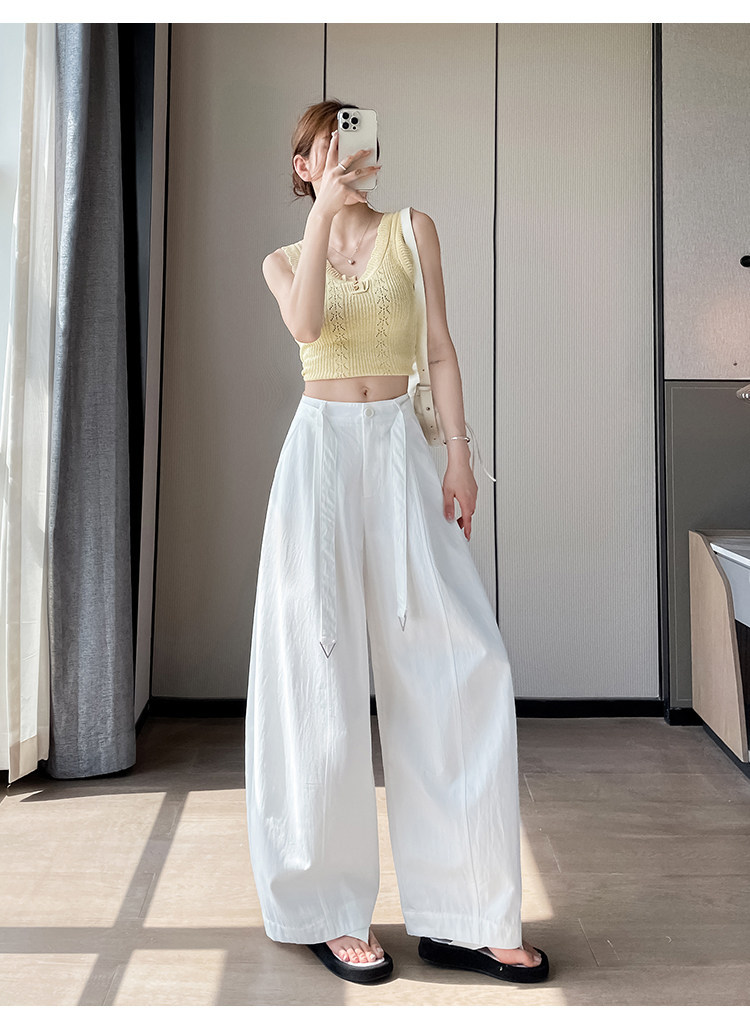 Quần culottes nữ ống rộng cạp cao chất liệu lụa mỏng mùa hè — Trắng thường xuyên chi tiết 34