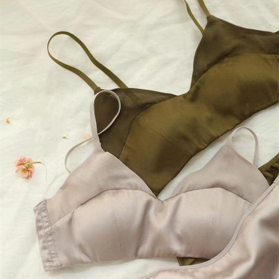 JCSILK silky satin mulberry silk underwear streamer into the muscle silk bra thin summer big chest small