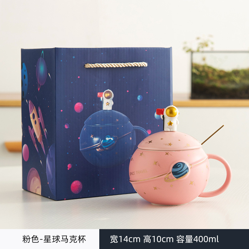 Astronauta creativo Astronauta Planet Taza de cerámica Taza de café Taza de agua de oficina Juego de caja de regalo