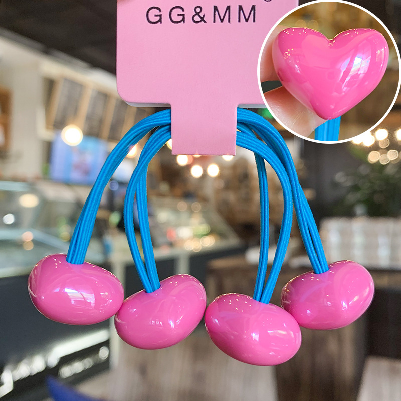 20g Weight Hair Tie Hair Accessories Type 2 Pieces Per Card Quantity Holiday, Daily Occasion Acrylic Material Color Block, Heart Shape Pattern Kid'S Gender Cute, Sweet Style Cute Sweet Kid'S Color Block Heart Shape Arylic Hair Tie 20