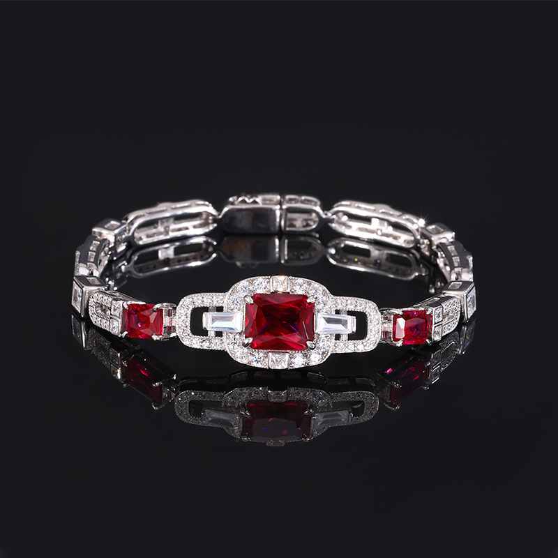 Zhuang Sheng joyería S925 plata simulación color tesoro exquisito retro de lujo con incrustaciones temperamento pulsera femenina piedra principal 8*10-4*6