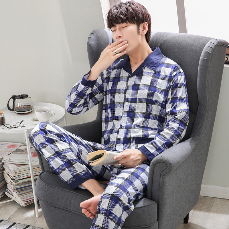 Pijamas de los hombres de manga larga de algodón de primavera y otoño delgada más el tamaño de prendas de vestir exteriores de los hombres pijamas de invierno homewear