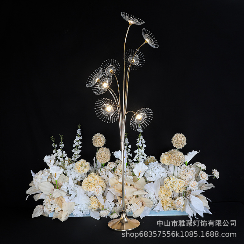 Luces guía de camino con forma de diente de león de ocho cabezas, arte en hierro con galvanoplastia, diseño de salón de bodas, accesorios y decoraciones para el centro del escenario de bodas image 3