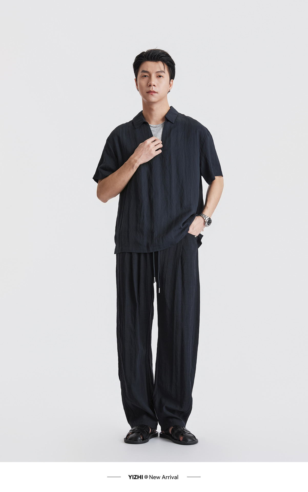 Áo sơ mi nam ngắn tay chất liệu Lyocell phối hai lớp cổ điển, phong cách old money — Xanh navy chi tiết 19