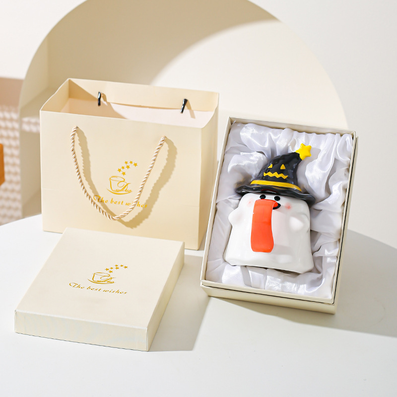 Taza fantasma extraña con tapa de marca taza de cerámica regalo de Halloween taza de café de oficina de alto valor