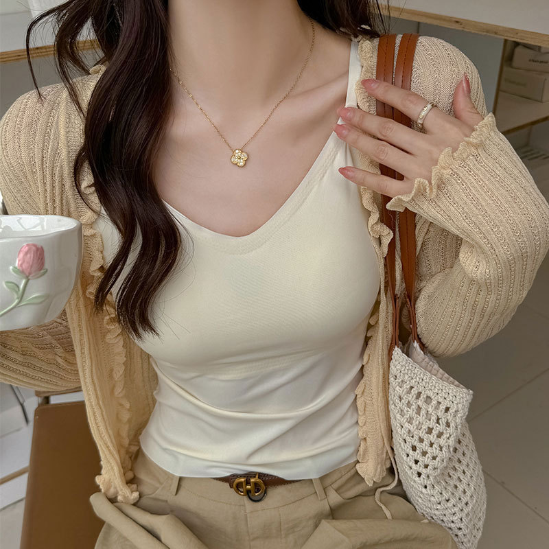 봄과 여름 아이스 실크 슬링 작은 조끼 여성의 새로운 V-Neck 내부 랩 (가슴 패드 원피스 하이 엔드 탑) 의 엄격한 선택