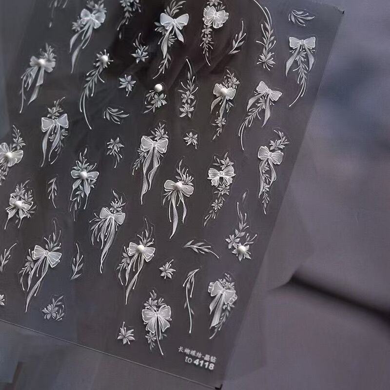Crystal Diamond Shell Light White Bow Manicure Sticker Internet Celebrity Ins Pearl Elegant Tassel Long Bow Nail Decoration