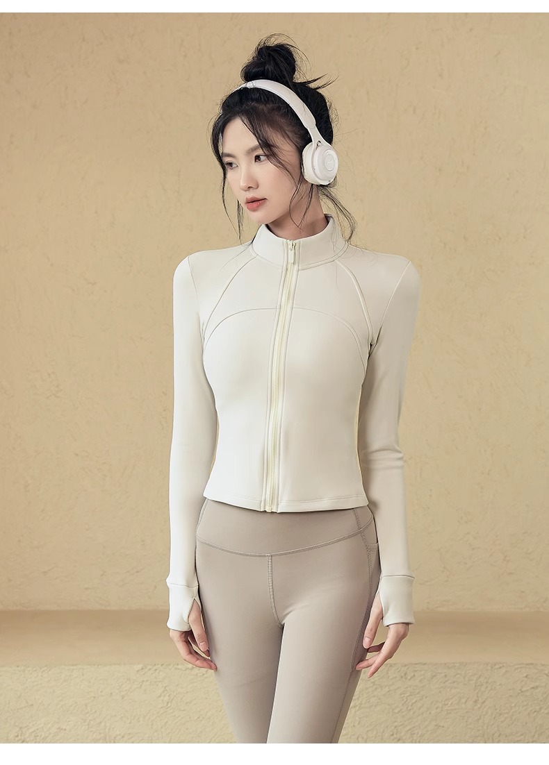 Slim-fit Stand-up Collar Zipper Jacket Women's Fitness Yoga Fleece Tights Women's Fitness Clothes_desvips.com