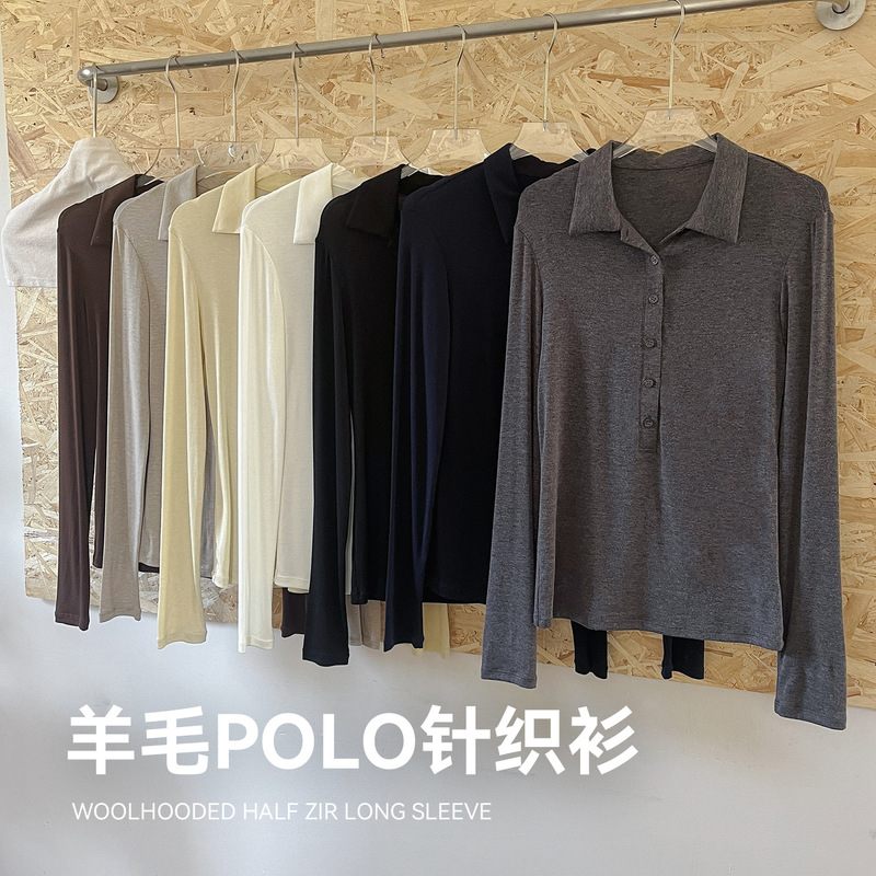 Autumn and Winter New Lightweight Wool Base Shirt Polo Collar Knitwear with Slim Fit Long-Sleeved Outer Top Autumn and Winter New Lightweight Wool Base Shirt Polo Collar Knitwear with Slim Fit Long-Sleeved Outer Top