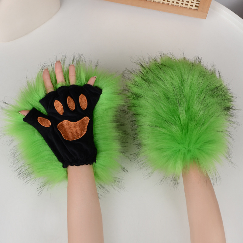 Handschuhe aus Kunstpelz mit Tierpfoten – Halloween-Cosplay-Kostümzubehör, warme, winddichte, fingerlose Handschuhe für Damen und Herren_voghion.com