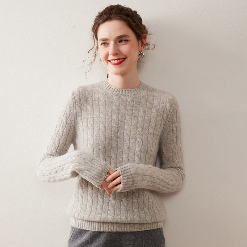Seven-Stitch Round Neck Twist Cashmere Knitwear for Women Pure Color Pullover Elegant Work Clothing Casual Simple Long-Sleeved Warm Base