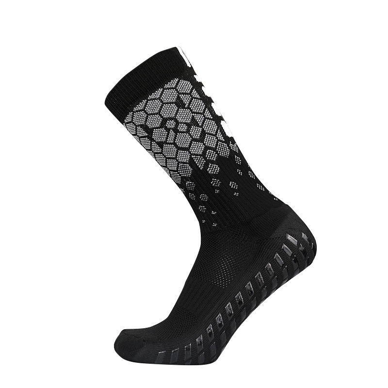 Wholesale Custom Black and White Soccer Socks with Grip Anti-Slip Soccer Socks for Men