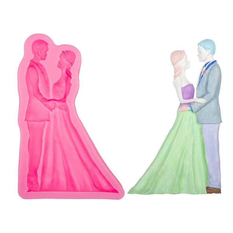 Boda novia y novio molde de silicona chocolate fondant pastel decoración yeso arcilla epoxi
