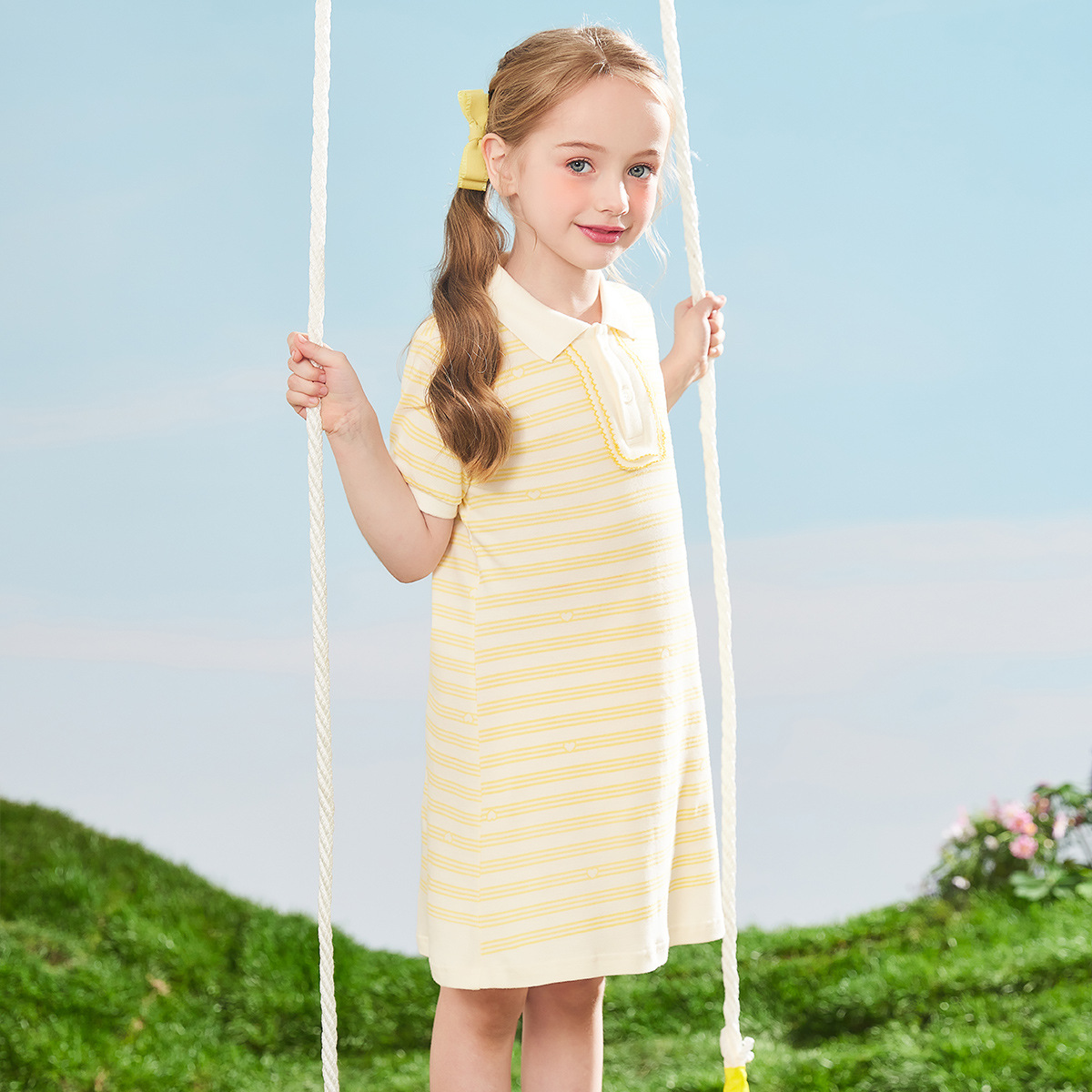 Ropa infantil LAVI, novedad de verano, vestido a rayas para niñas, vestido tipo Polo, vestido informal de línea A para niños medianos y grandes, vestido largo