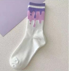 Calcetines finos hasta la pantorrilla para mujer, estilo coreano, modernos y versátiles, con diseño de corazón morado, para conjuntos de vestir, para otoño e invierno.