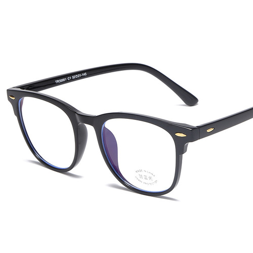 Retro round rice nail anti-blue light flat glasses men and women myopia glasses frame trendy literary TR90 glasses frame