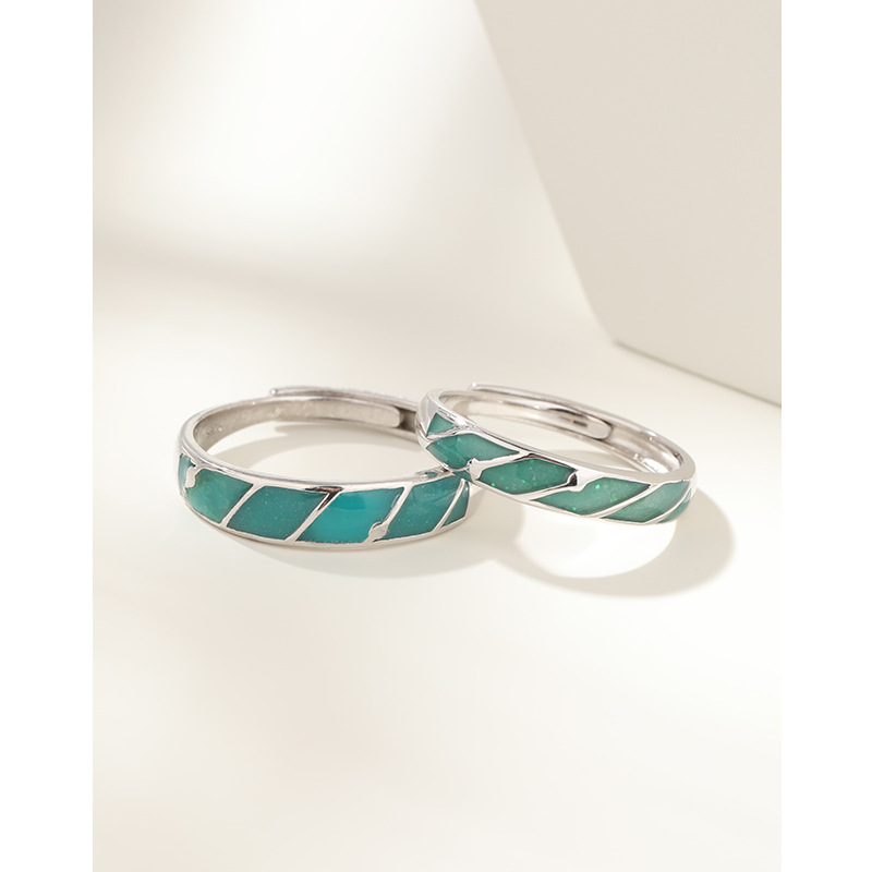 Anillo de pareja de plata esterlina 925 un par de diseño de nicho de anillo de goteo de aceite para hombres y mujeres 520 regalos de San Valentín