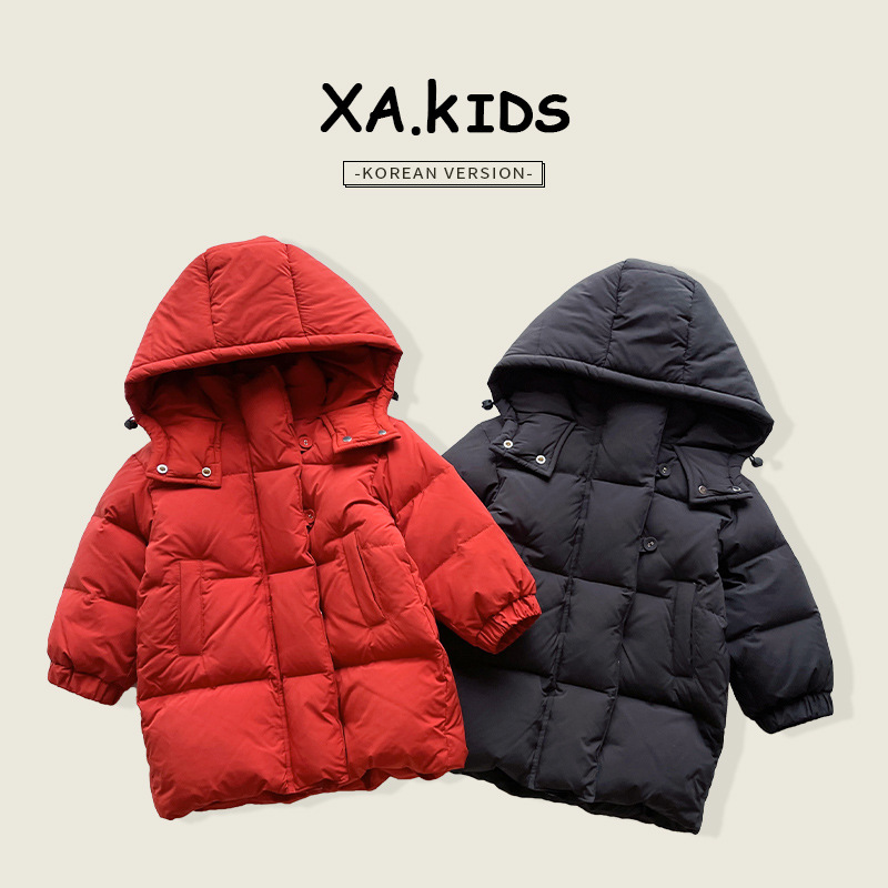 Xian'ao 2024 Winter New Children's New Year Warm Jacket, Boys and Girls' Three-proof Hooded Mid-length Down Jacket