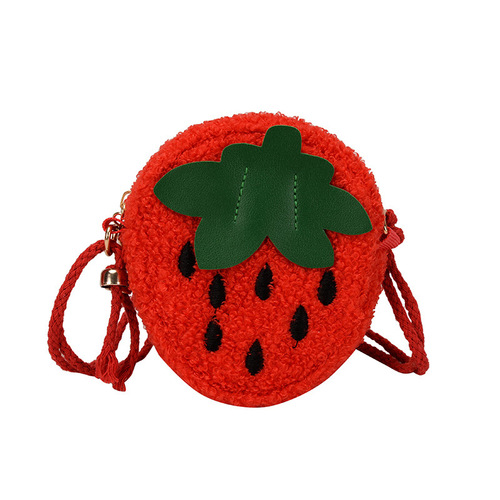 New children's bag winter cute lamb wool crossbody bag strawberry money clip for 1-3-5 year old children accessories bag