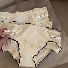 内裤女生纯棉抗菌档纯欲蝴蝶结透气中腰性感新款女士蕾丝三角短裤