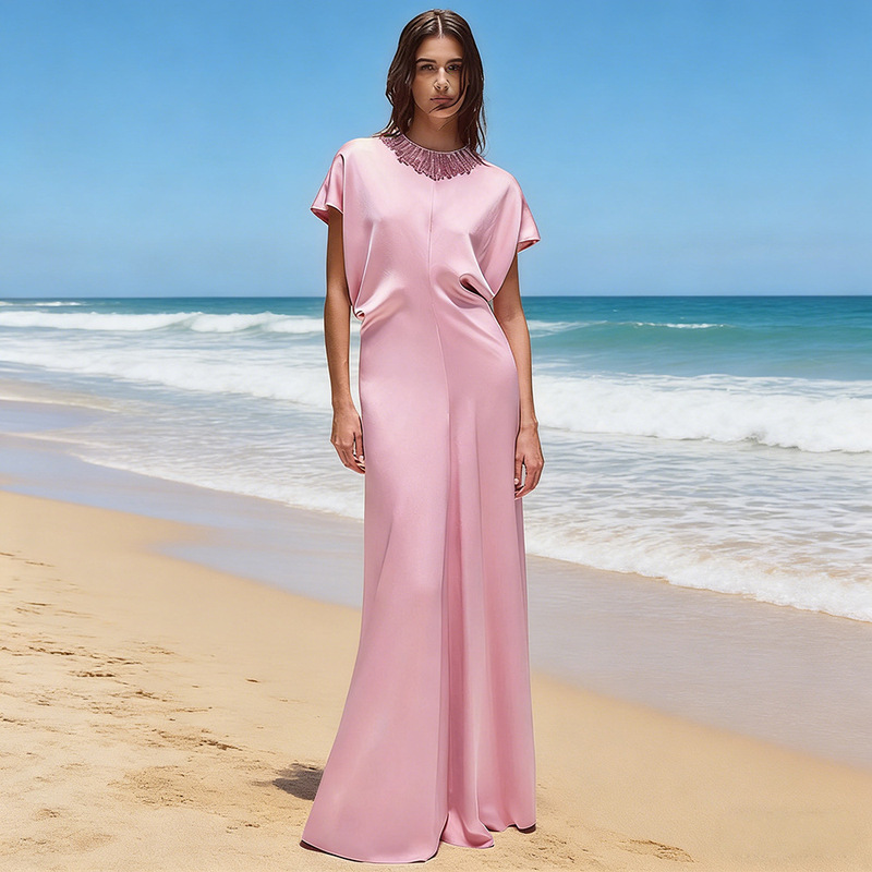 European and American Foreign Trade Evening Dress 2026 New Celebrity Series Heavy Beading and Rhinestone Embellished Batwing Sleeve Long Dress