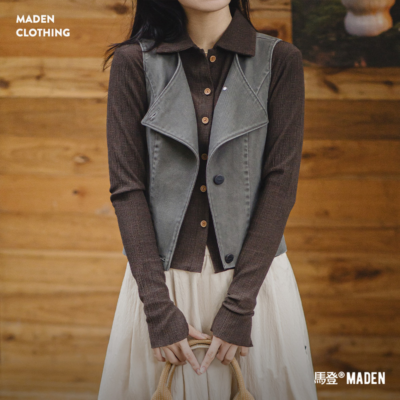 Madden Gray Style Deconstructed Sleeveless Workwear Cardigan Vest Old Retro Wearing Waistcoat Spring and Summer Women