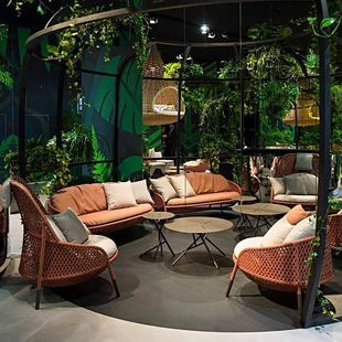 Outdoor Rattan Sofa Courtyard Terrace Balcony Lazy Leisure Outdoor Double Rattan Chair Waterproof Sofa Coffee Table Combination