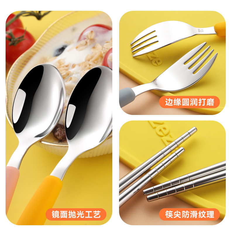 304 acero inoxidable tenedor cuchara palillos tres piezas set tenedor cuchara bebés comidas suplementarias silicona set de cubiertos para niños