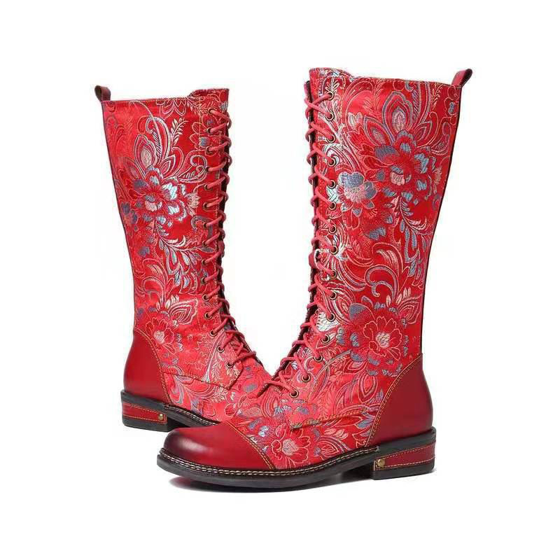 跨境2024外贸新款侧拉链长靴秋冬复古低跟骑士靴