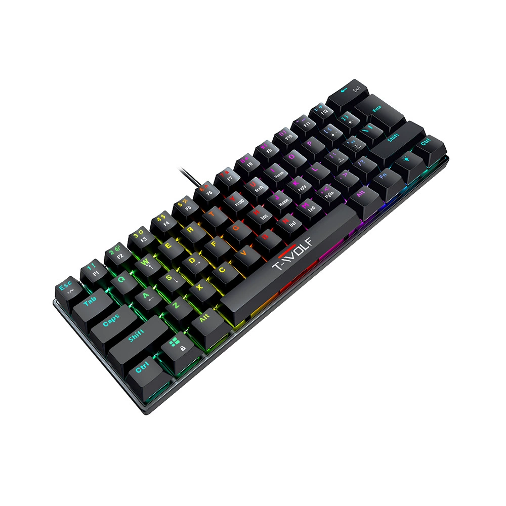 Тактическая механическая клавиатура T-WOLF ThunderWolf T61 для игр, киберспорт, офис, подсветка, 61 клавиша, проводная, синий переключатель