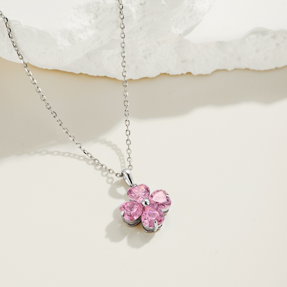 Inlay Design 925 Sterling Silver Rhinestones Inlay Flower Pendant Necklace