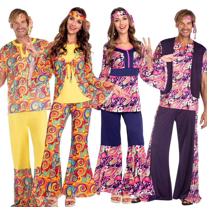 Disco Couple Clothing Retro European and American 70S Men's and Women's Hippie Prom Performance Clothing Stage Cos Performance Clothing Disco Couple Clothing Retro European and American 70S Men's and Women's Hippie Prom Performance Clothing Stage Cos Performance Clothing