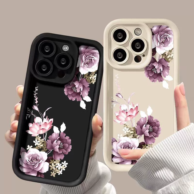 Фиолетовый матовый чехол для телефона, совместим с iPhone16, с цветочным рисунком, 16 Pro Max, 15