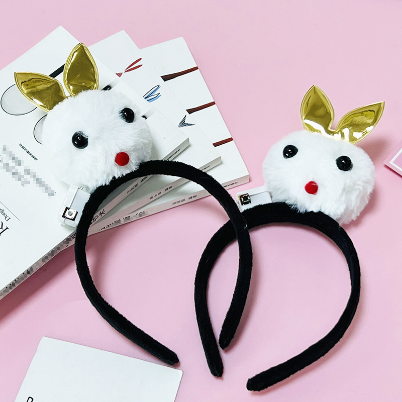 Nueva luminosa cabeza de conejo diadema brillante terciopelo felpa Orejas de conejo diadema conejo muñeca bola conejo cabeza horquilla