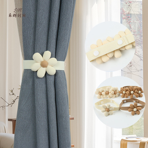 Large 8cm Cotton Linen Flower Curtain Ties No-Punch Elastic Curtain Hooks Curtain Accessories