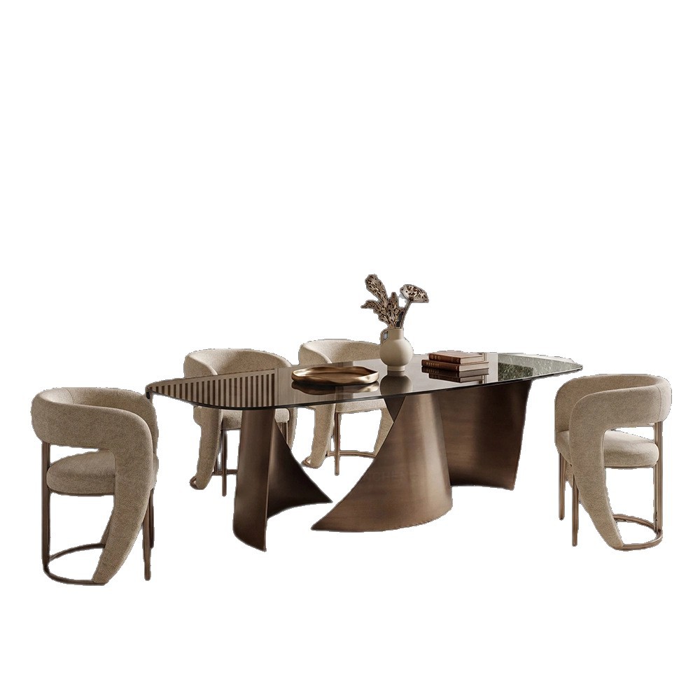 Mesa de comedor de cristal para 8 personas, vidrio templado y acero inoxidable, para restaurante