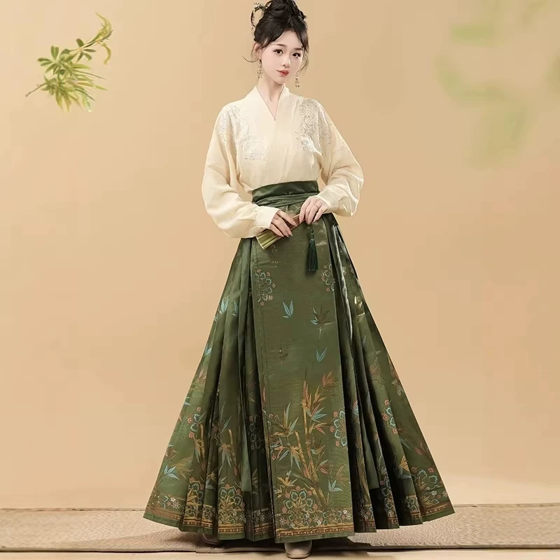 Взрослый новый Hanfu женский Ming с вышивкой и воротником самолета рукава национальный стиль конская юбка костюм повседневная фотография путешествия