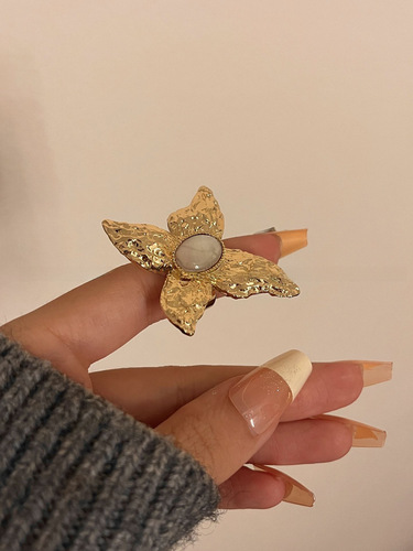 European and American Instagram-style personalized exaggerated metal texture rings, Meilade tiger eye stone butterfly wing stacked rings