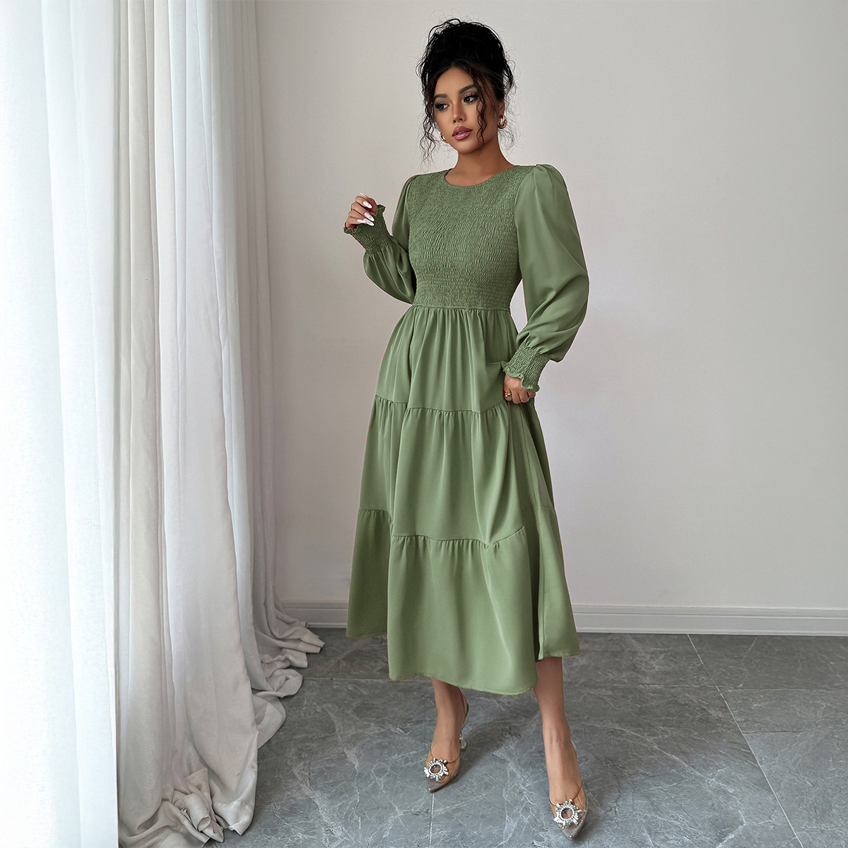 Elegant Long Sleeved Slim Fit Maxi Dress For Women Spring Summer_ecoleips.com