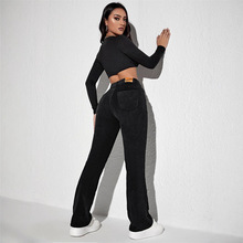 欧美外贸热销爆款高腰微喇灯芯绒休闲裤女复古紧身裤时尚喇叭百搭