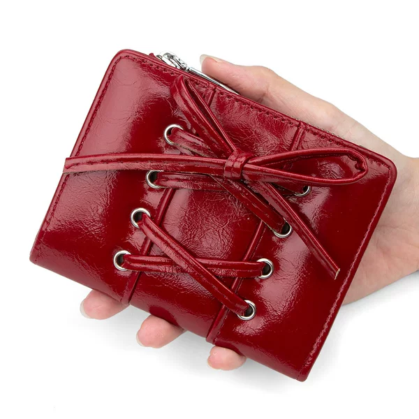 Korean-Style Ins-Style Bow-Tie Wallet, Cute and Simple, Versatile Oil-Wax Pattern Coin Purse, Short Style, Large Capacity Card Holder