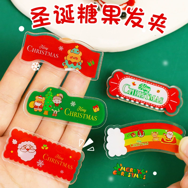 Милая Рождественская заколка для волос, детская мультяшная акриловая маленькая заколка, мультяшная девушка, челка, зажим, Рождественская заколка для волос, головной убор