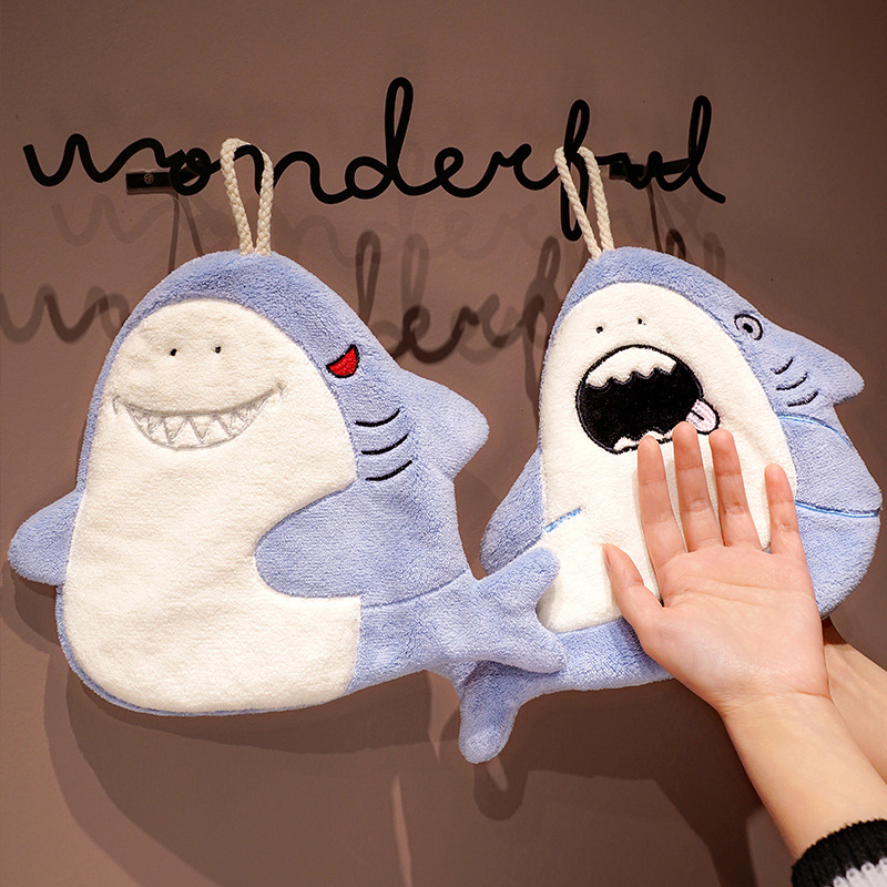 Shark hand towel cloth children's hanging towel cute bathroom water-absorbent non-shedding kitchen thickened hand wiper