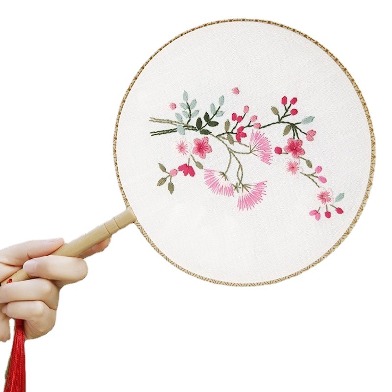 Bordado DIY hecho a mano Lu Bordado producción ventilador material paquete antiguo estilo organza translúcido principiante bordado de doble cara