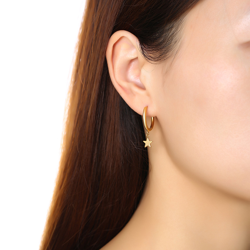 9g Weight 304 Stainless Steel Ear Needle Material Charm Sleeper Hoop Earrings, Drop Earrings Classification 1 Pair Quantity Holiday, Daily Occasion 304 Stainless Steel Material Star, Moon, Heart Shape Pattern Women's Gender Casual, Simple Style Style 1 Pair Casual Simple Style Star Moon Heart Shape 304 Stainless Steel Drop Earrings 1