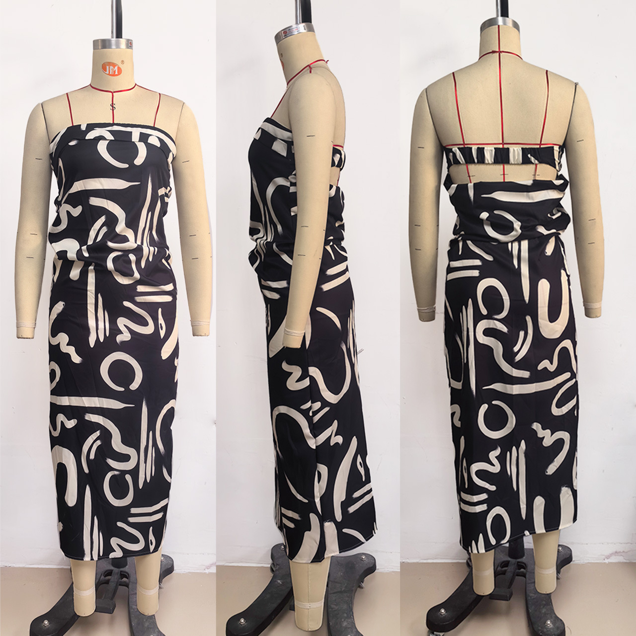 Women's Sheath Dress Sexy Strapless Printing Backless Sleeveless Geometric Maxi Long Dress Daily Beach display picture 1