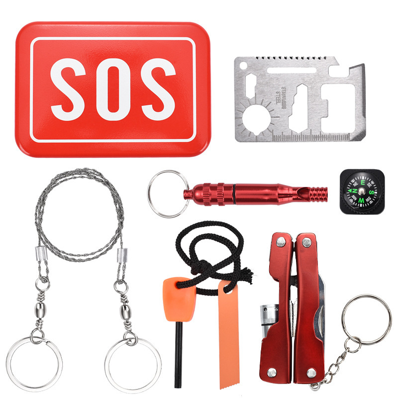 Equipo de supervivencia multifuncional herramienta supervivencia traje campo caja Primeros Auxilios SOS pedernal cuchillo suministros emergencia al aire libre